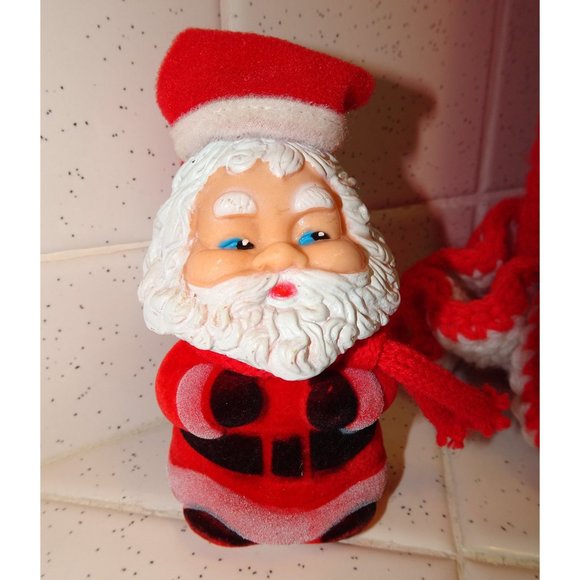 Vintage Crochet Christmas Candle & Santa fuzzy flocked Santa Lot mcm 1970s - Picture 4 of 12